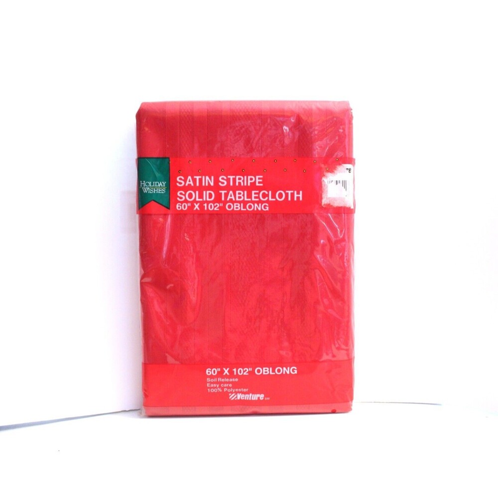 Holiday Wishes Red Satin Stripe Tablecloth Soil Release  60 X 102  Oblong NIP